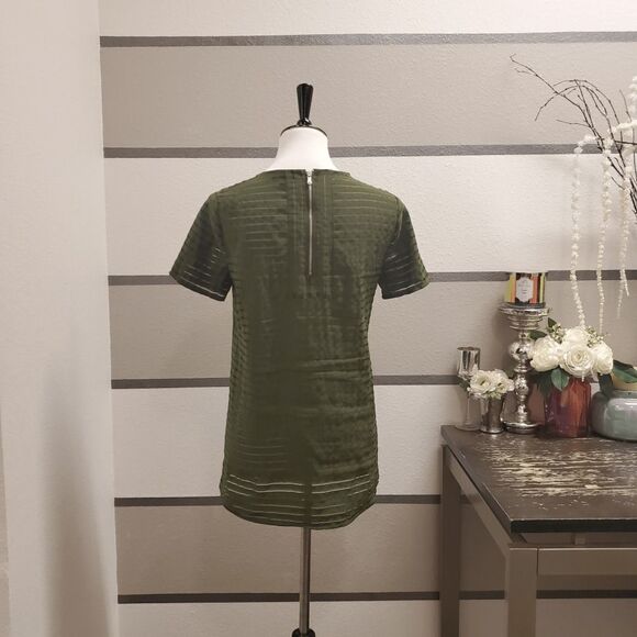 J. Crew Olive/Mesh Striped Blouse. Size 0. - Picture 2 of 4